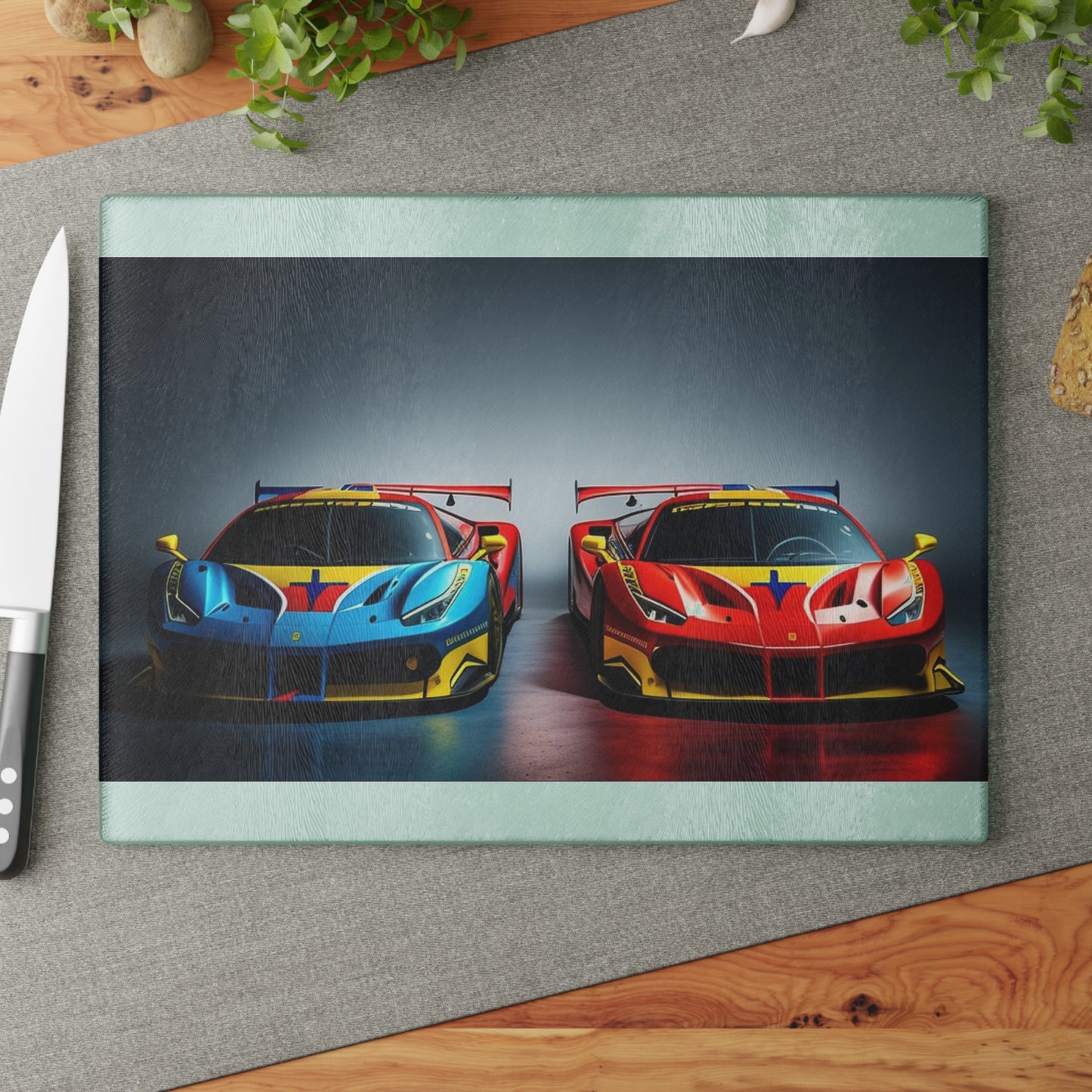 Glass Cutting Board Ferrari Red Blue 2