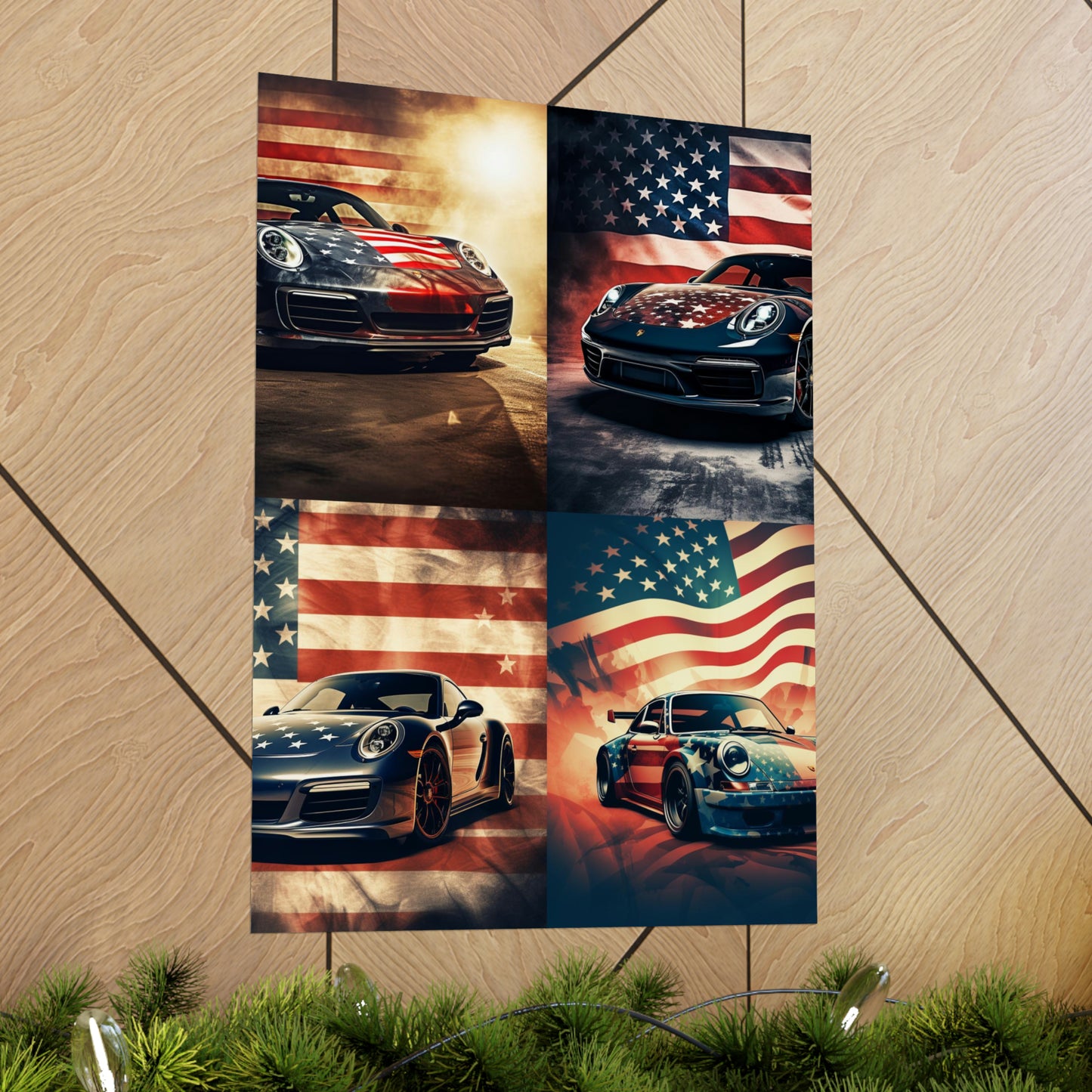 Premium Matte Vertical Posters Abstract American Flag Background Porsche 5