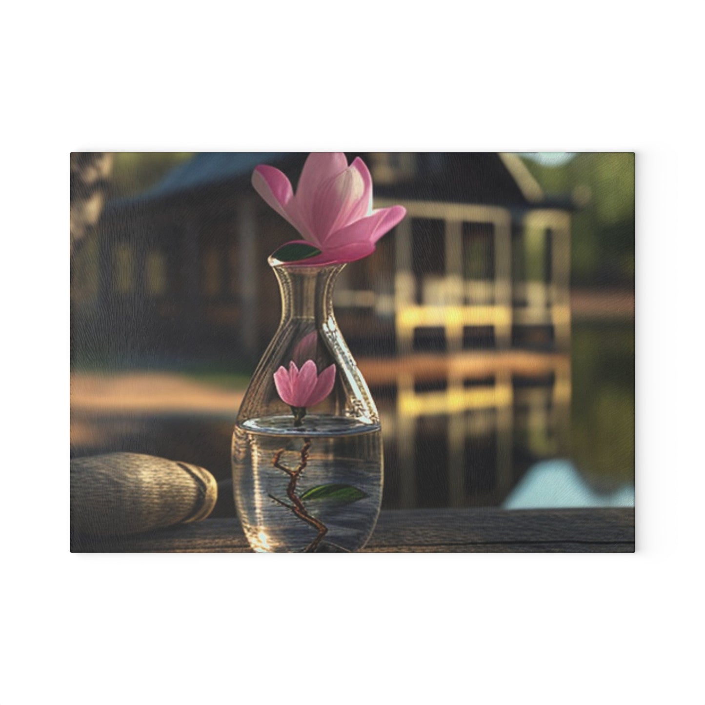 Glass Cutting Board Magnolia in a Glass vase 4