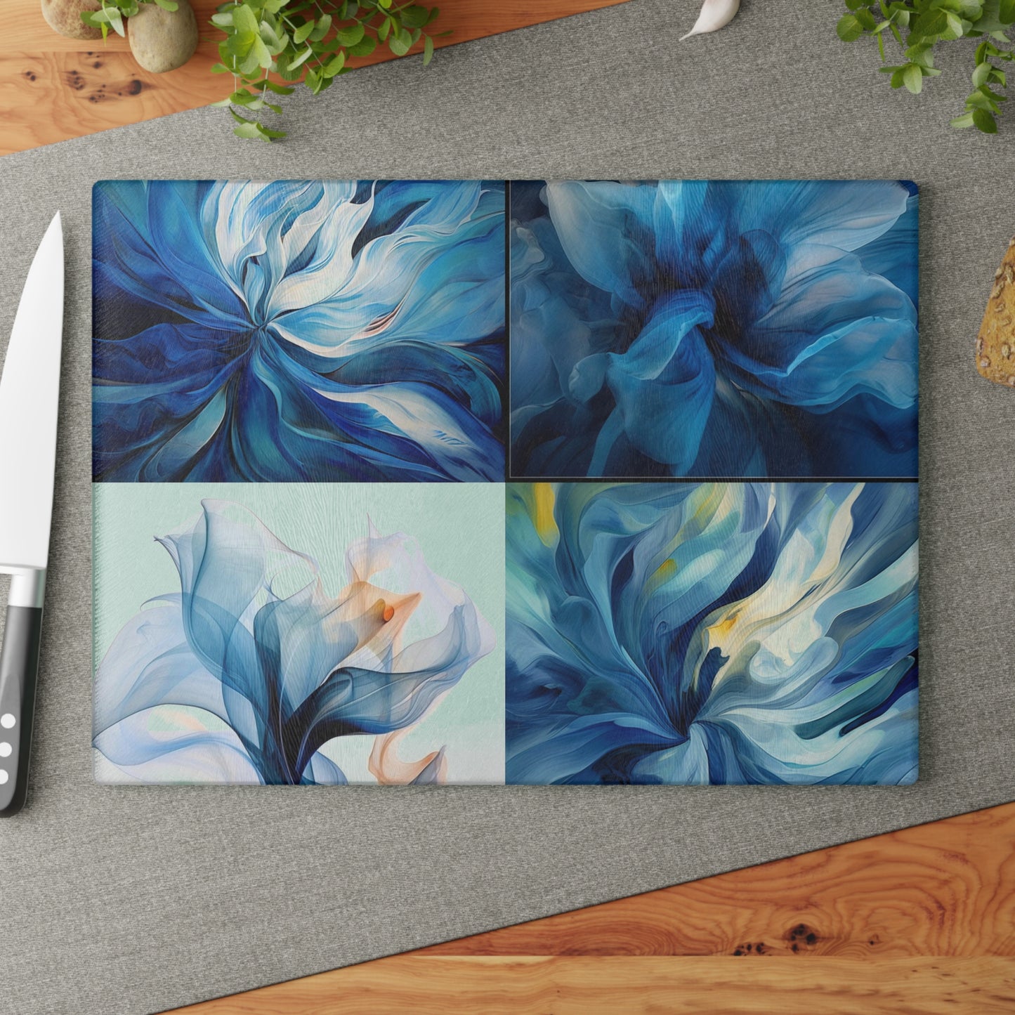 Glass Cutting Board Blue Tluip Abstract 5