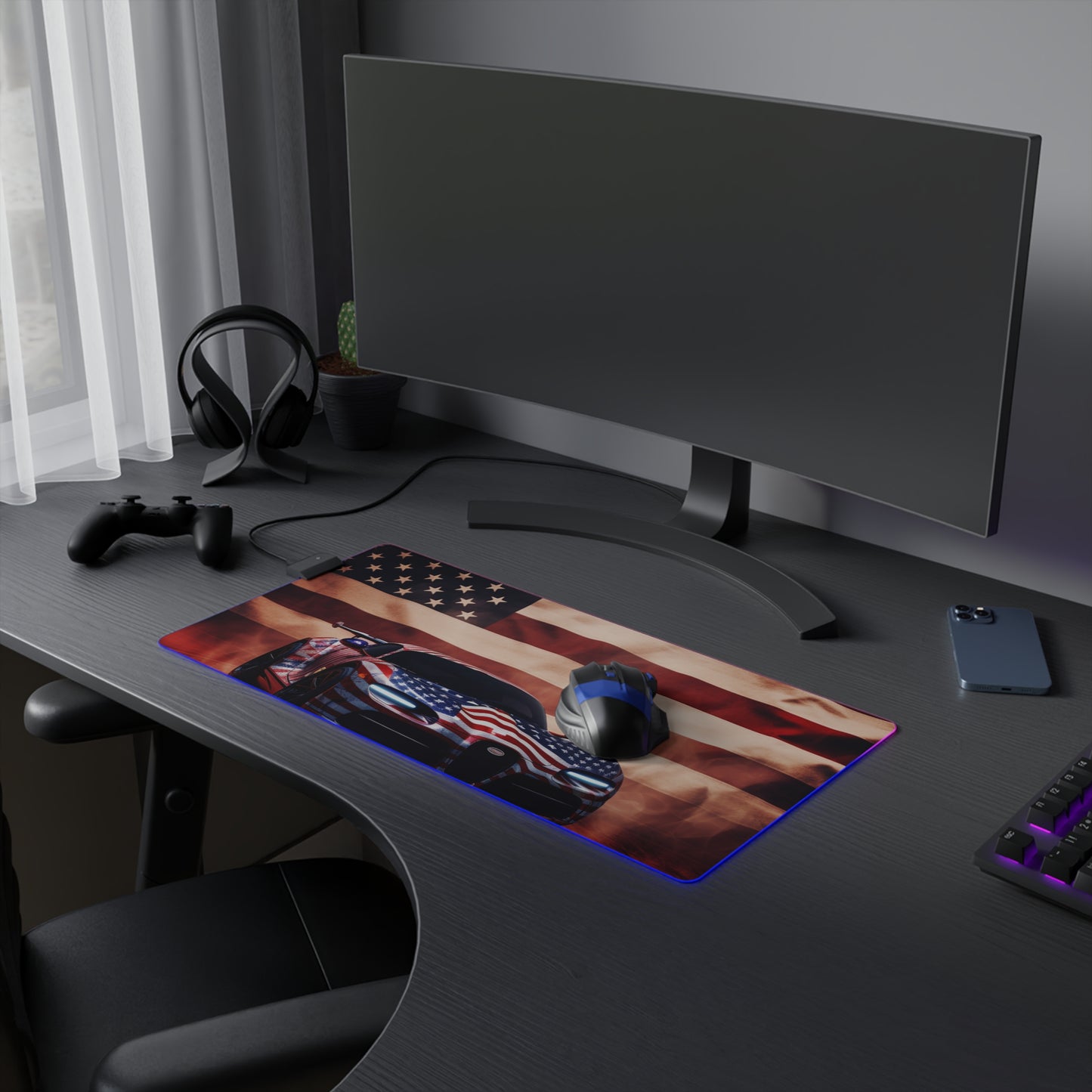 LED Gaming Mouse Pad Abstract American Flag Background Bugatti 2