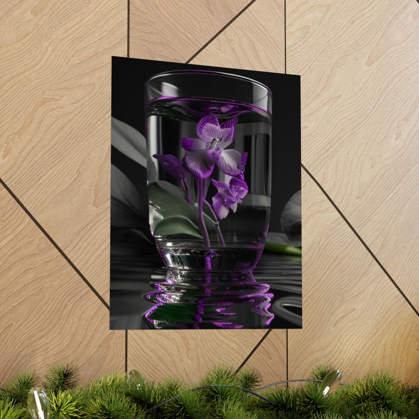 Premium Matte Vertical Posters Purple Orchid Glass vase 1