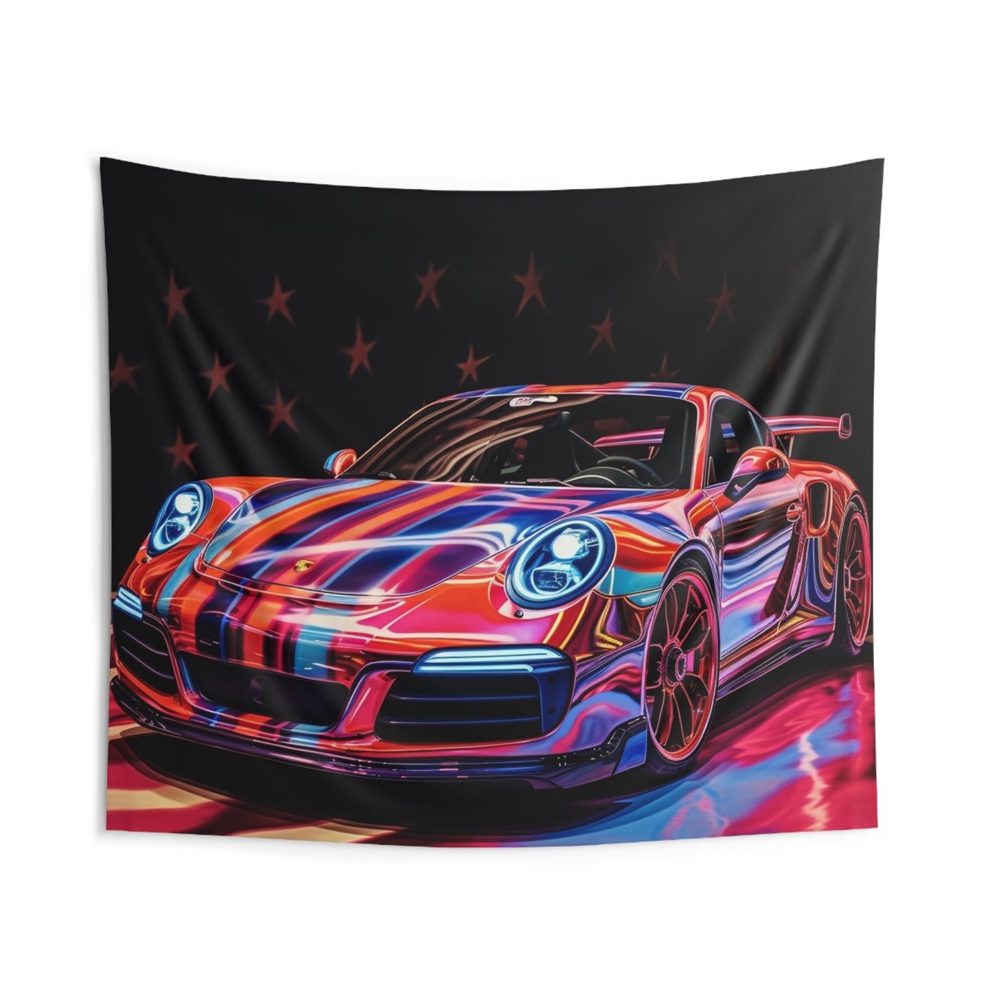 Indoor Wall Tapestries American Flag Colored Porsche 4