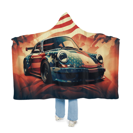 Snuggle Hooded Blanket Abstract American Flag Background Porsche 4