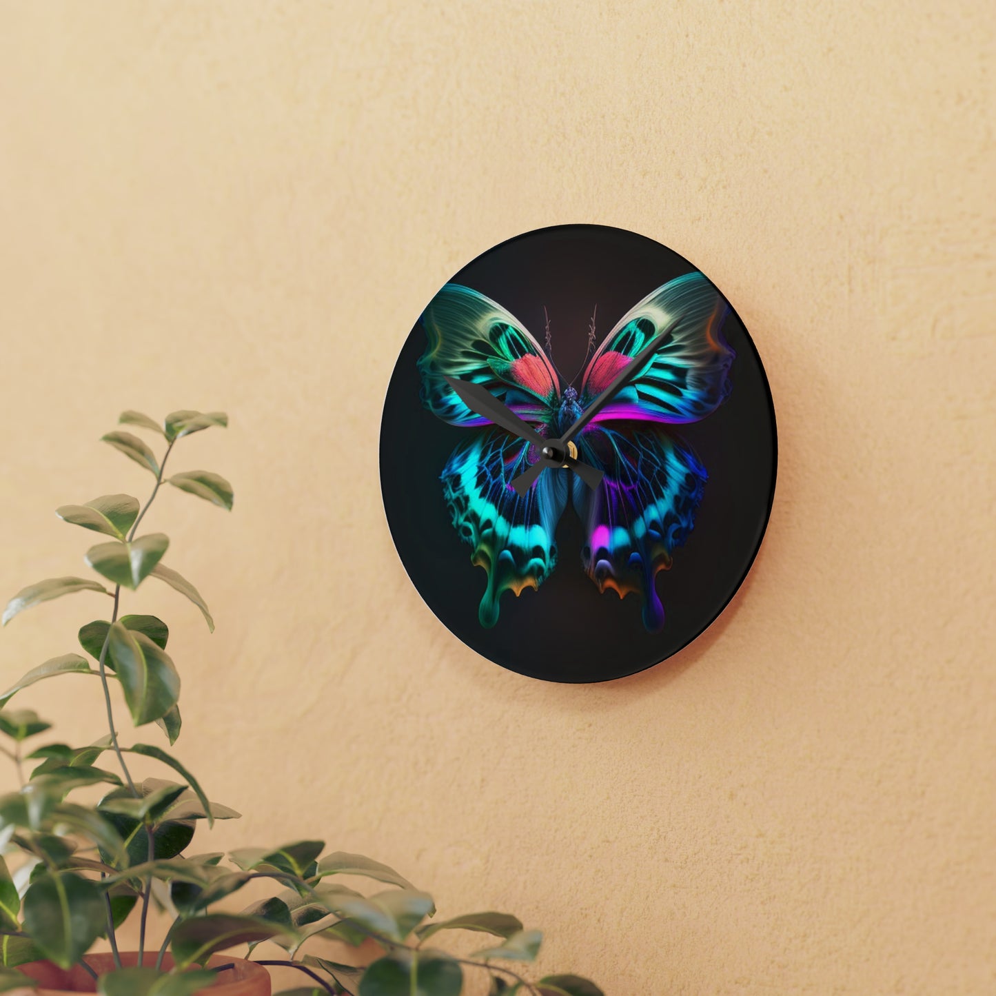 Acrylic Wall Clock Neon Butterfly Fusion 1