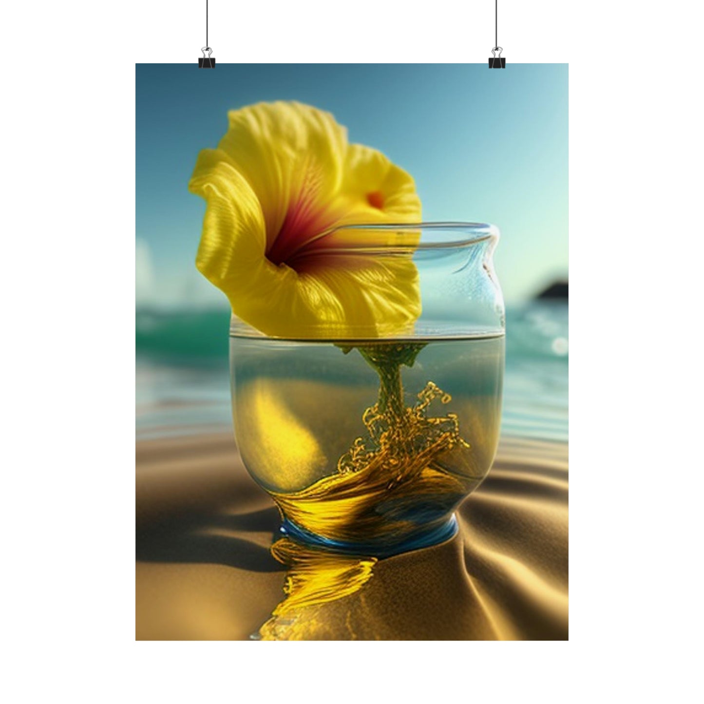 Premium Matte Vertical Posters Yellow Hibiscus glass 1