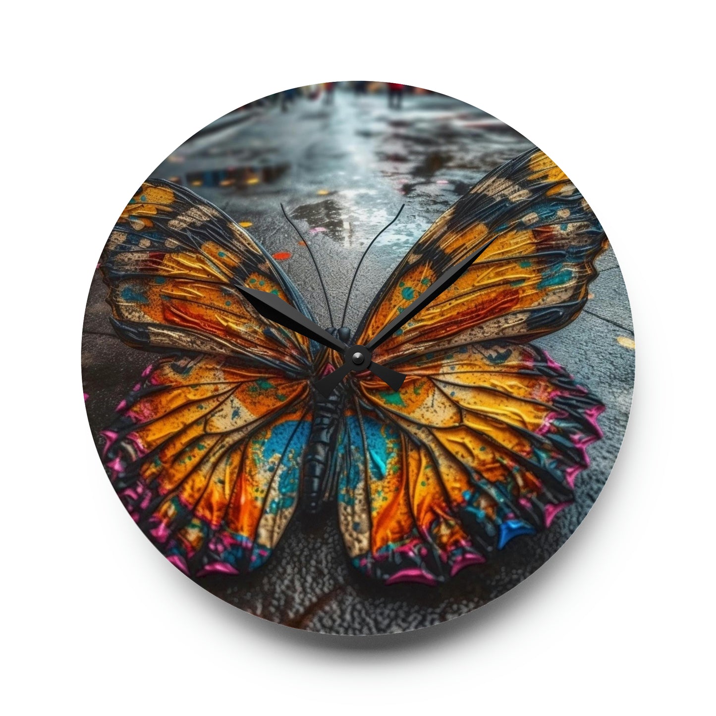 Acrylic Wall Clock Liquid Street Butterfly 1