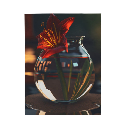 Velveteen Plush Blanket Red Lily in a Glass vase 2