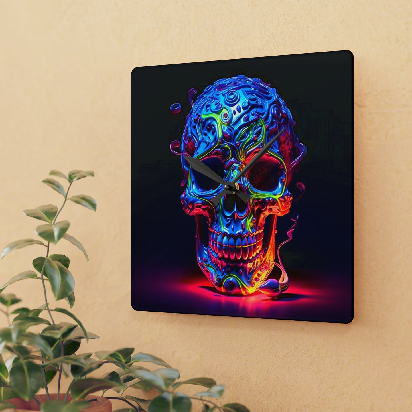 Acrylic Wall Clock Macro Skull Color 3