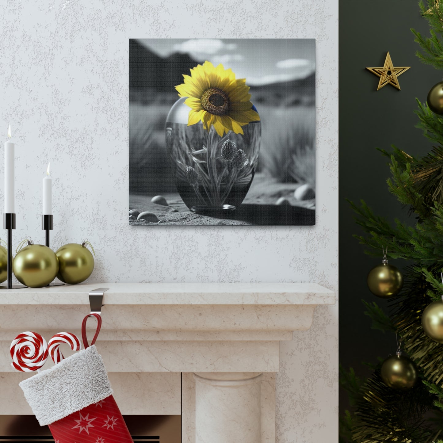 Canvas Gallery Wraps Yellw Sunflower in a vase 3