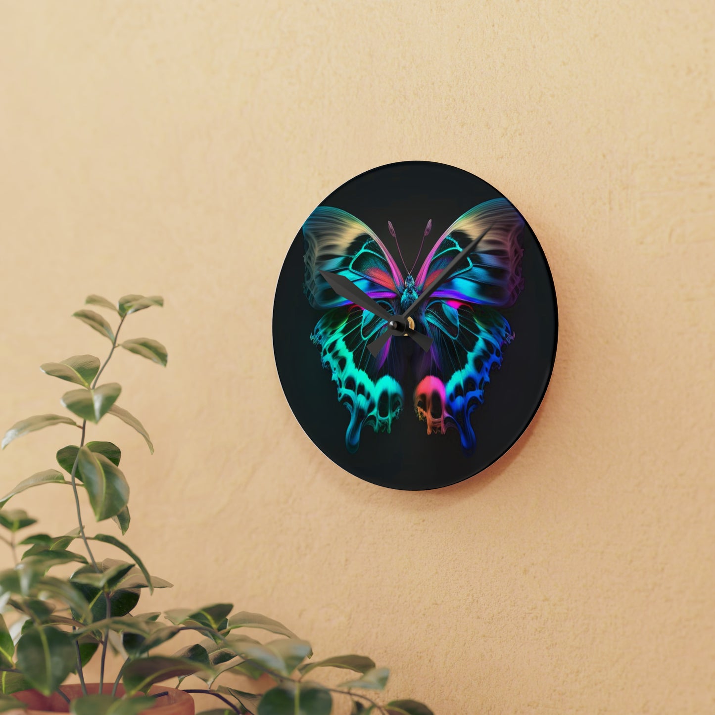 Acrylic Wall Clock Neon Butterfly Fusion 2