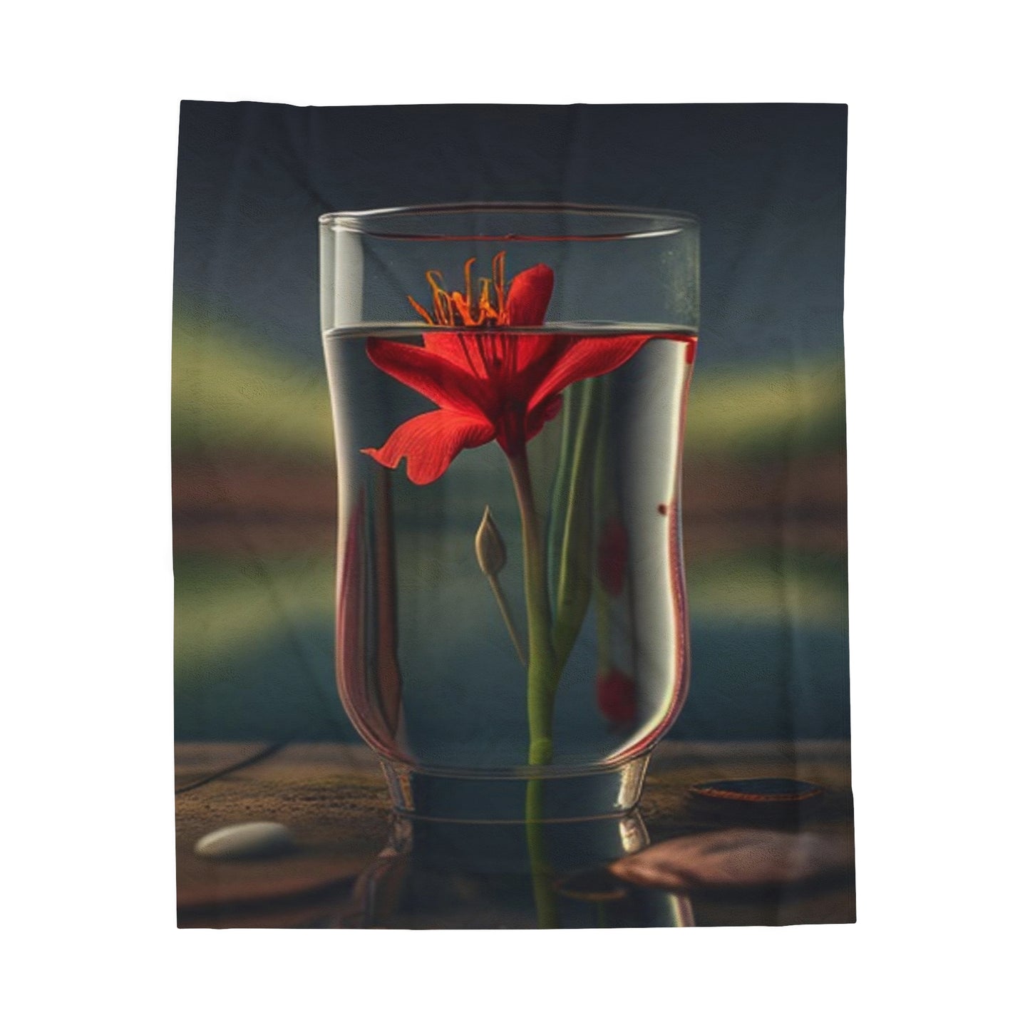 Velveteen Plush Blanket Red Lily in a Glass vase 1