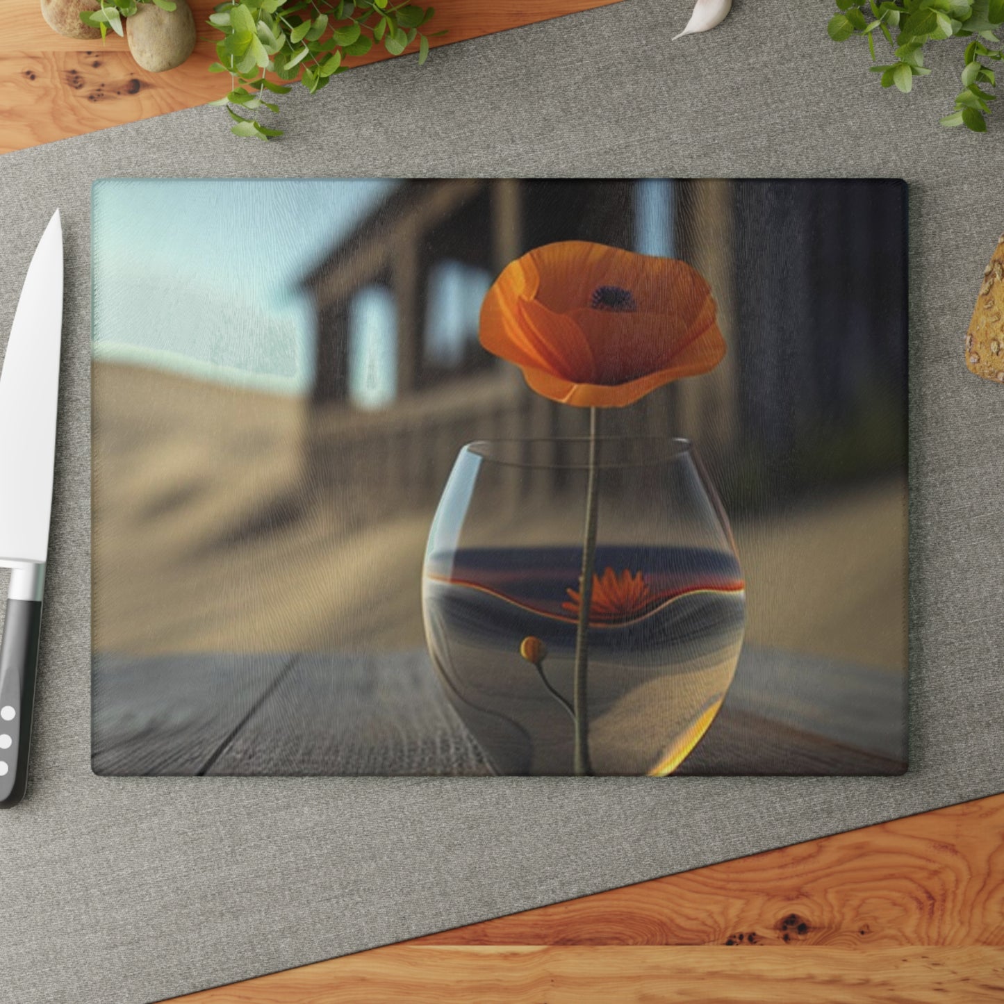 Glass Cutting Board Poppy in a Glass Vase 4