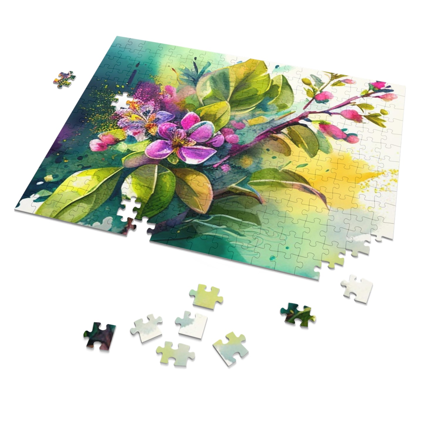 Jigsaw Puzzle (30, 110, 252, 500,1000-Piece) Mother Nature Bright Spring Colors Realistic Watercolor 1