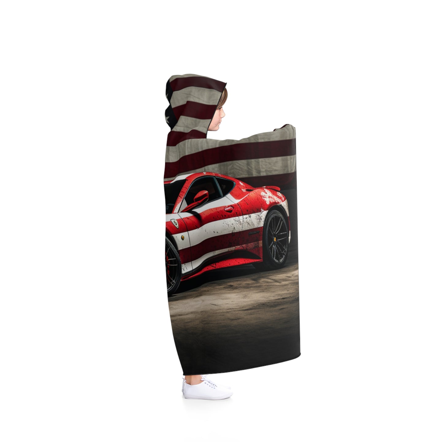 Hooded Blanket American Flag Background Ferrari 1