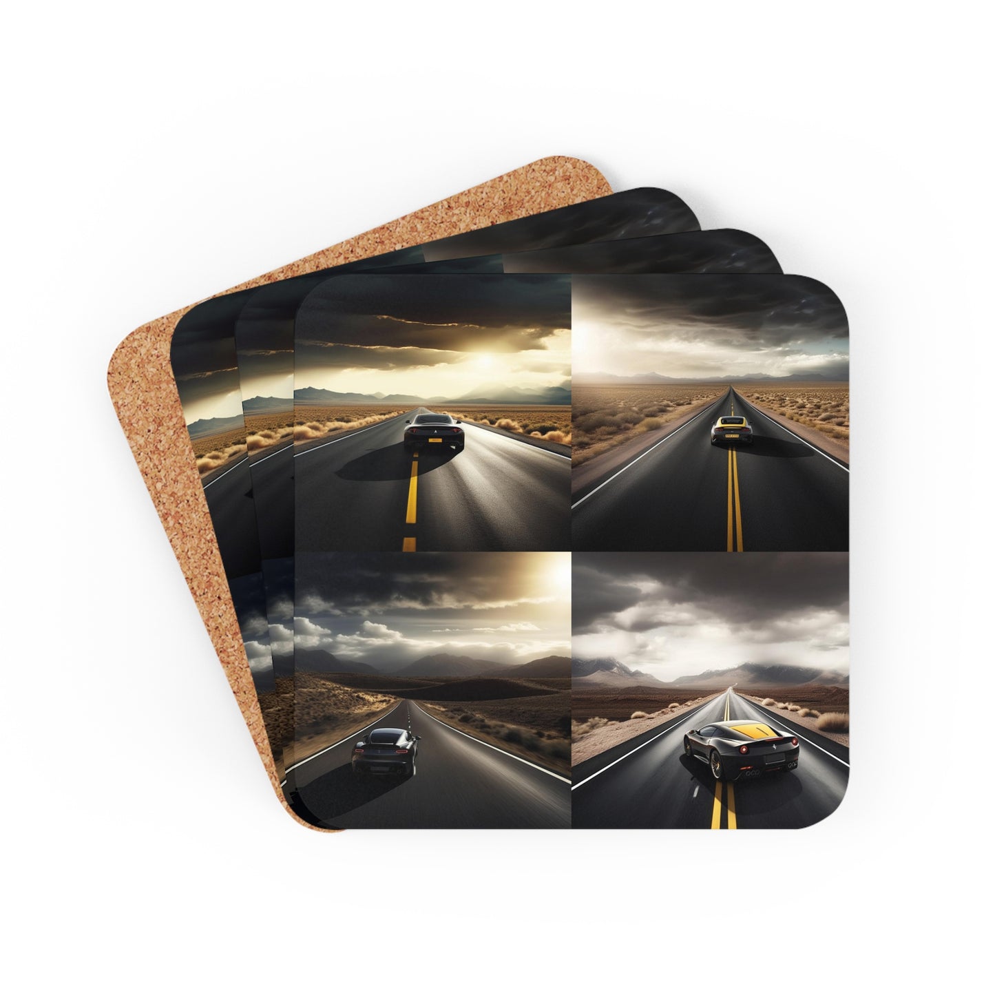 Corkwood Coaster Set Ferrari Road 5