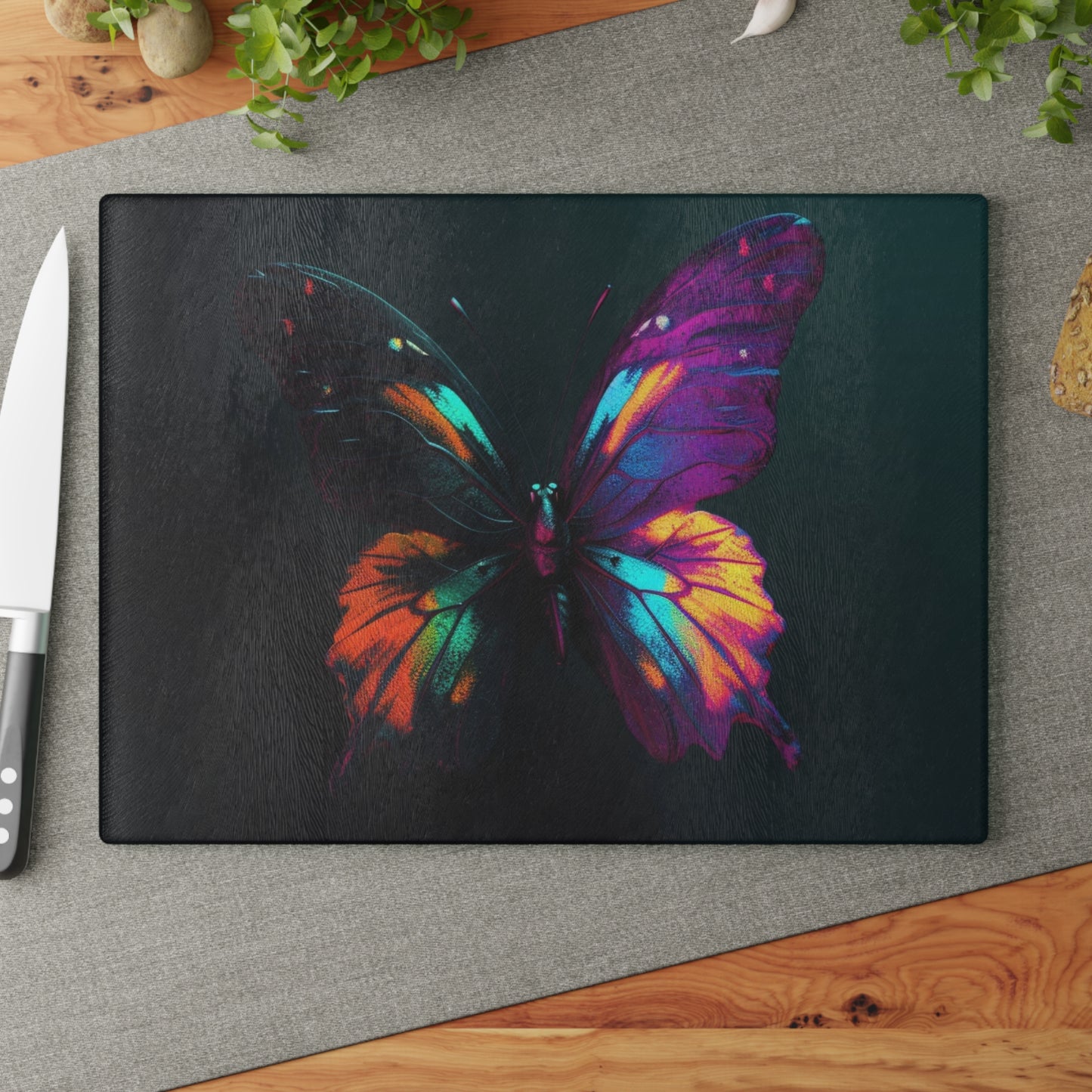 Glass Cutting Board Hyper Colorful Butterfly Purple 3