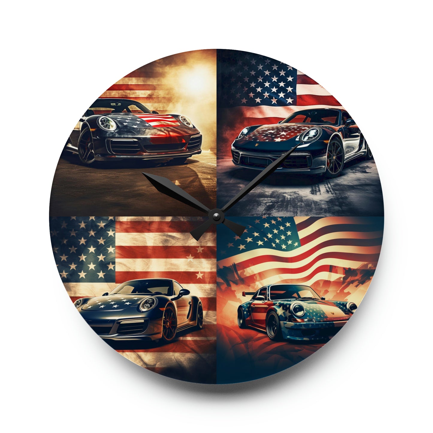 Acrylic Wall Clock Abstract American Flag Background Porsche 5