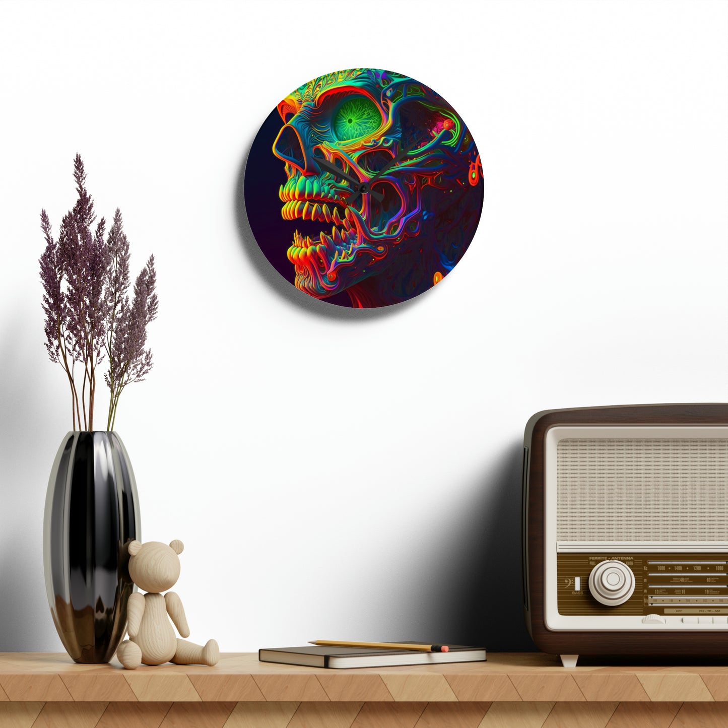 Acrylic Wall Clock Florescent Skull Death 1