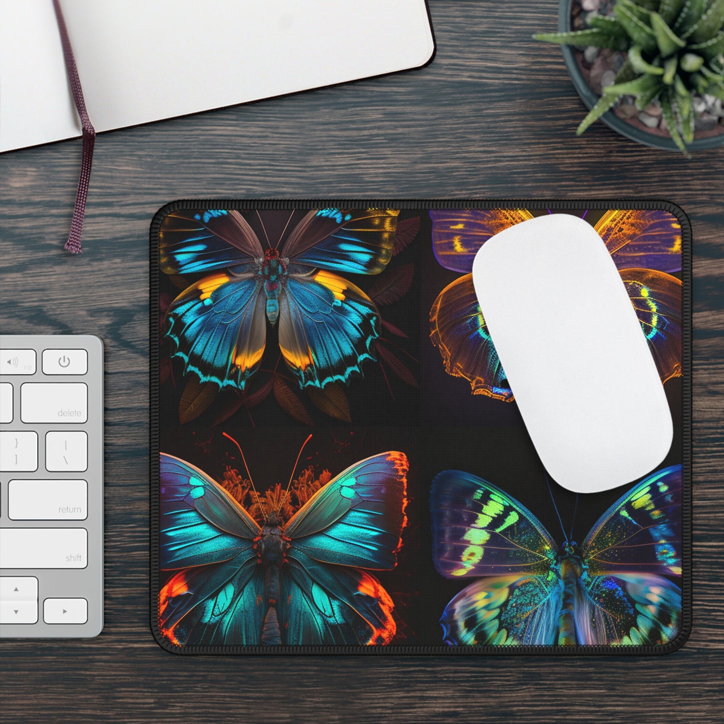 Gaming Mouse Pad  Neon Butterfly Flair 5