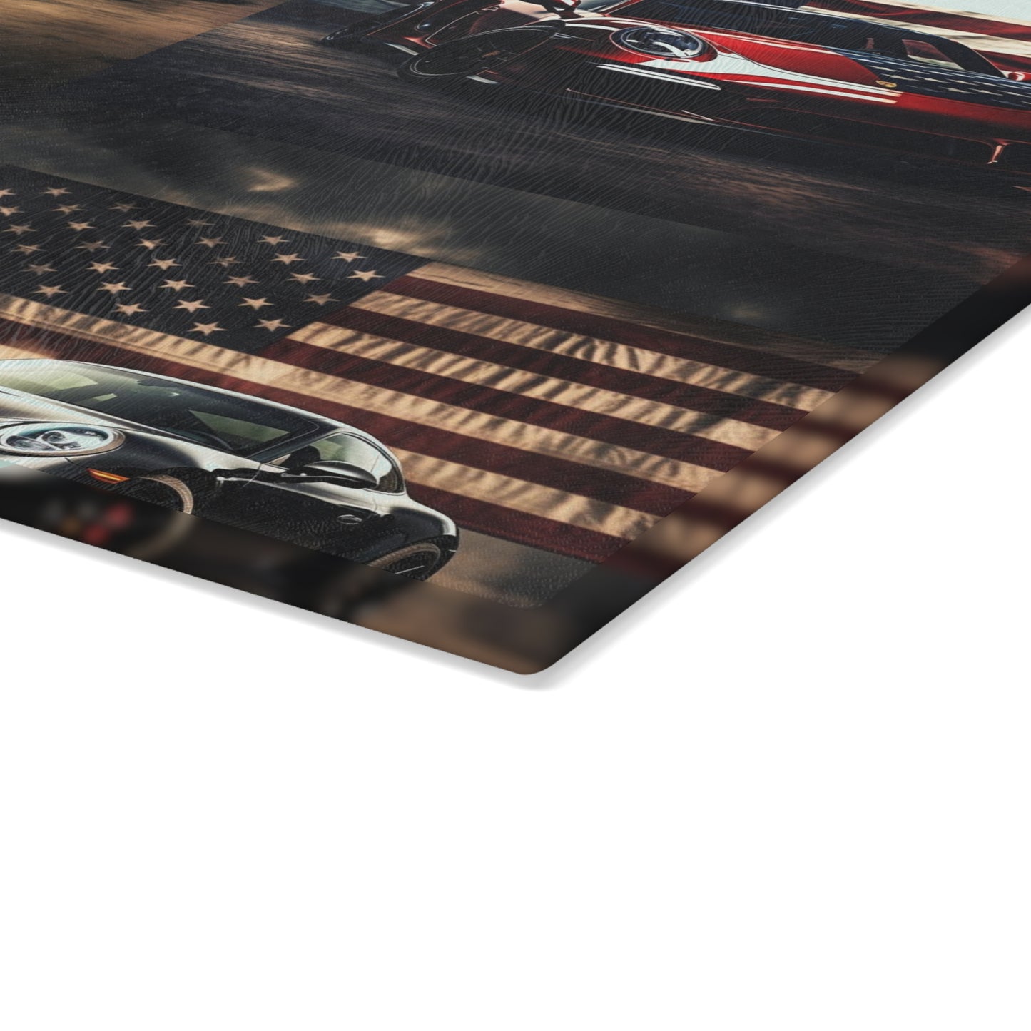 Glass Cutting Board American Flag Background Porsche 5