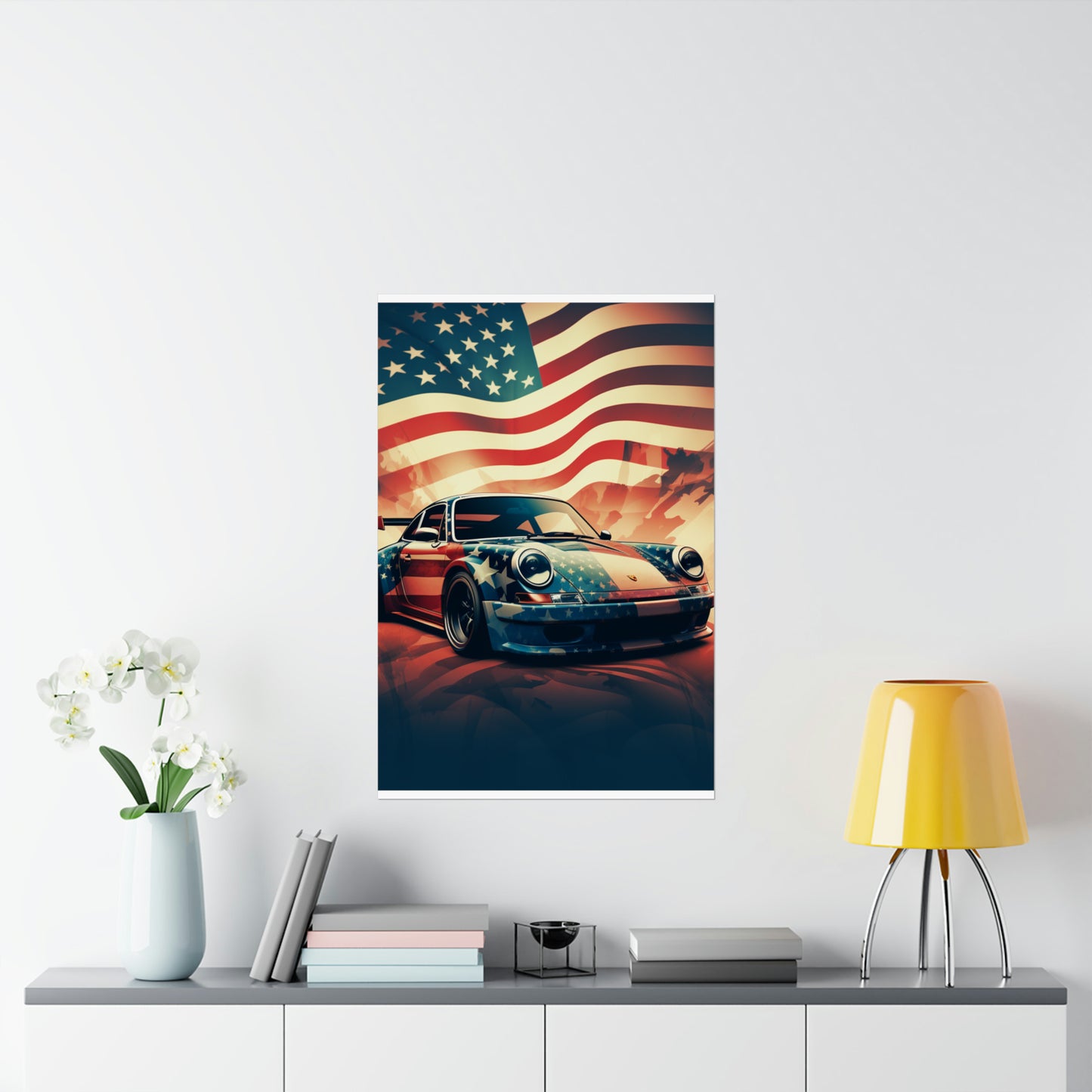 Premium Matte Vertical Posters Abstract American Flag Background Porsche 4