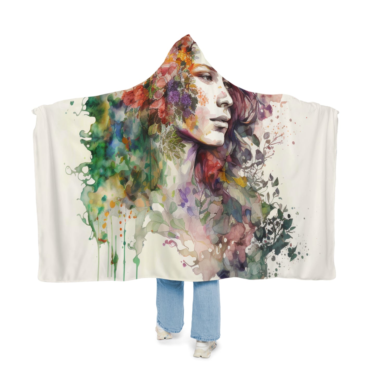 Snuggle Hooded Blanket Mother Nature Bright Spring Colors Realistic Watercolor 3