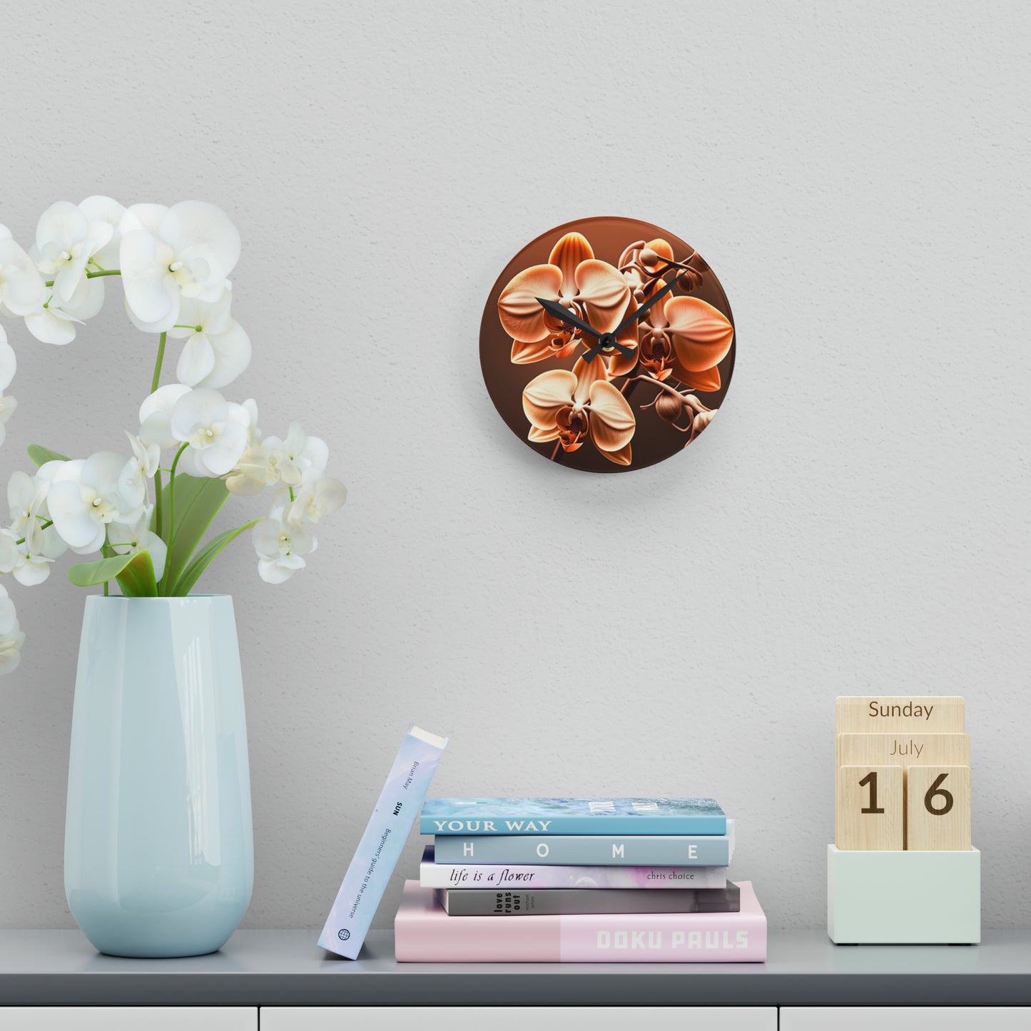 Acrylic Wall Clock orchid pedals 3