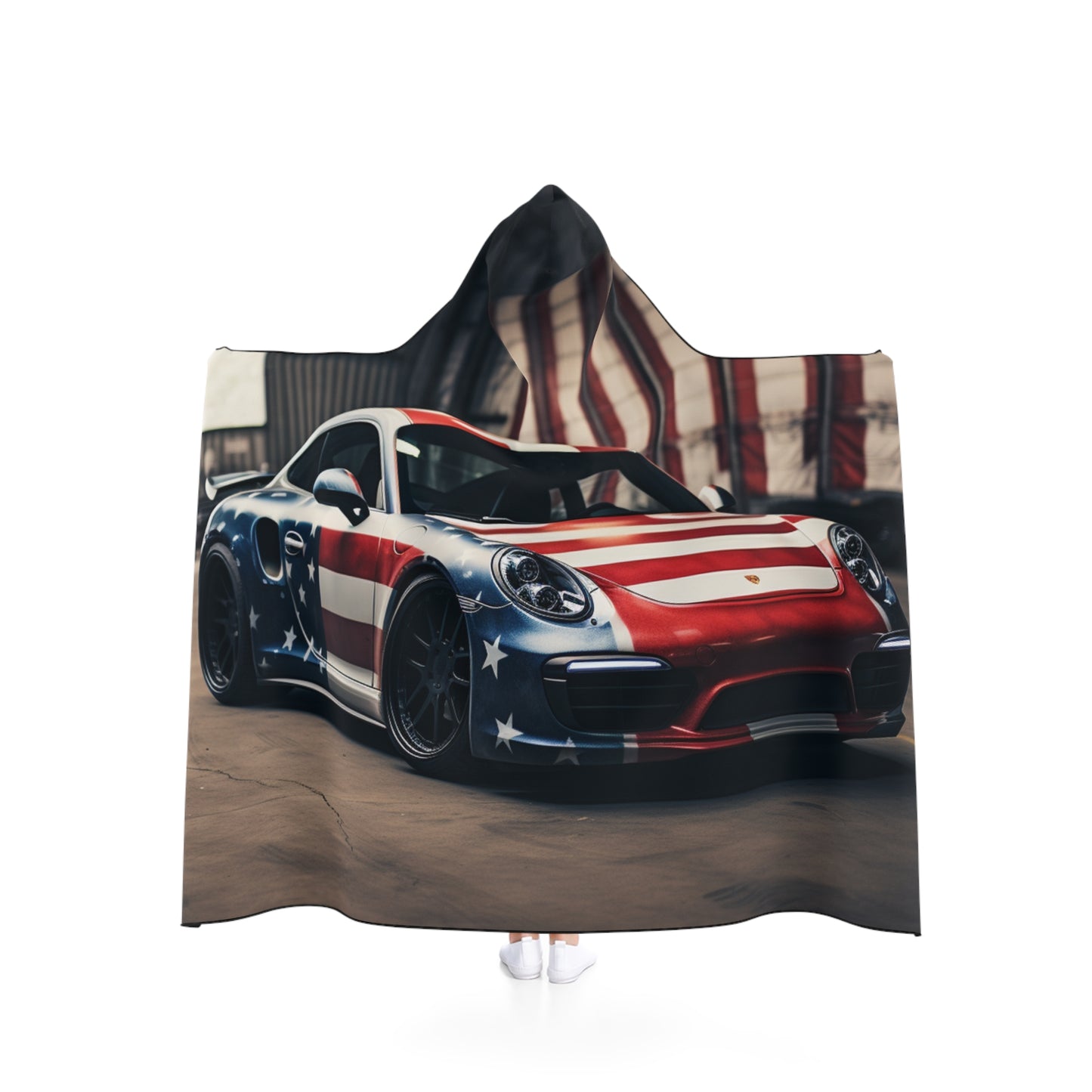 Hooded Blanket American Flag Porsche 2