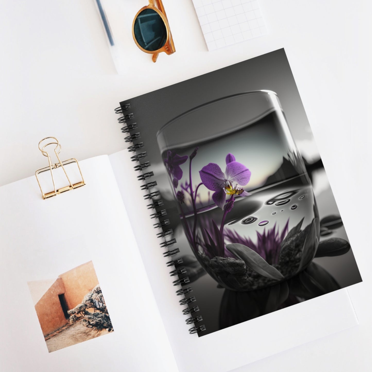 Spiral Notebook - Ruled Line Purple Orchid Glass vase 2