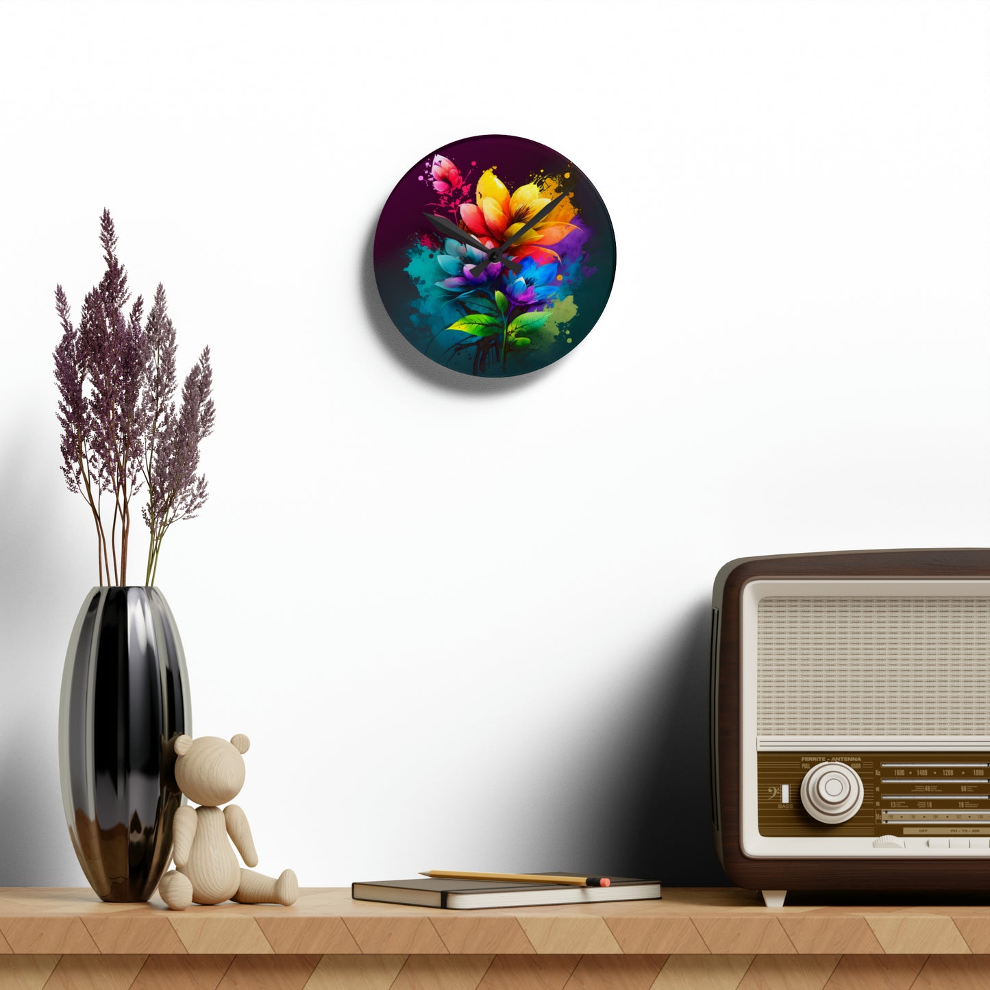 Acrylic Wall Clock Bright Spring Flowers 3