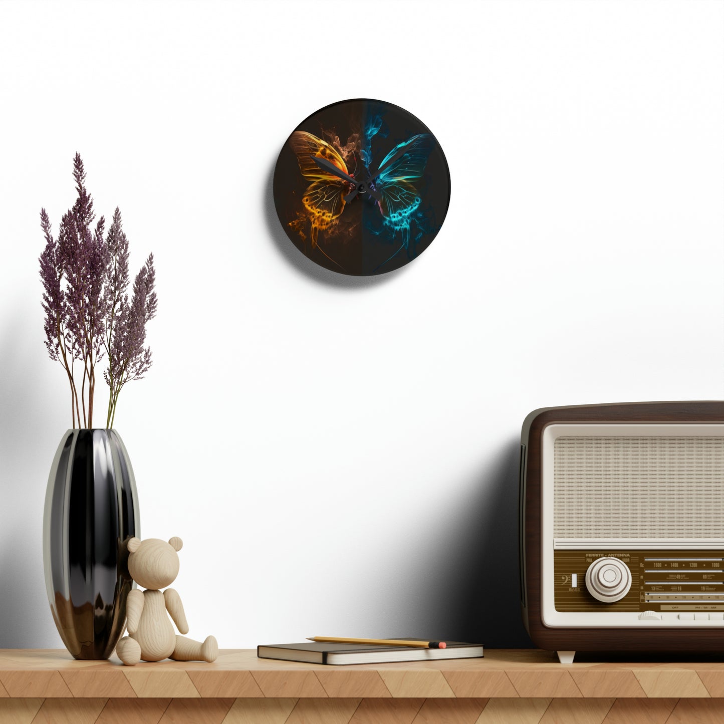 Acrylic Wall Clock Kiss Neon Butterfly 8