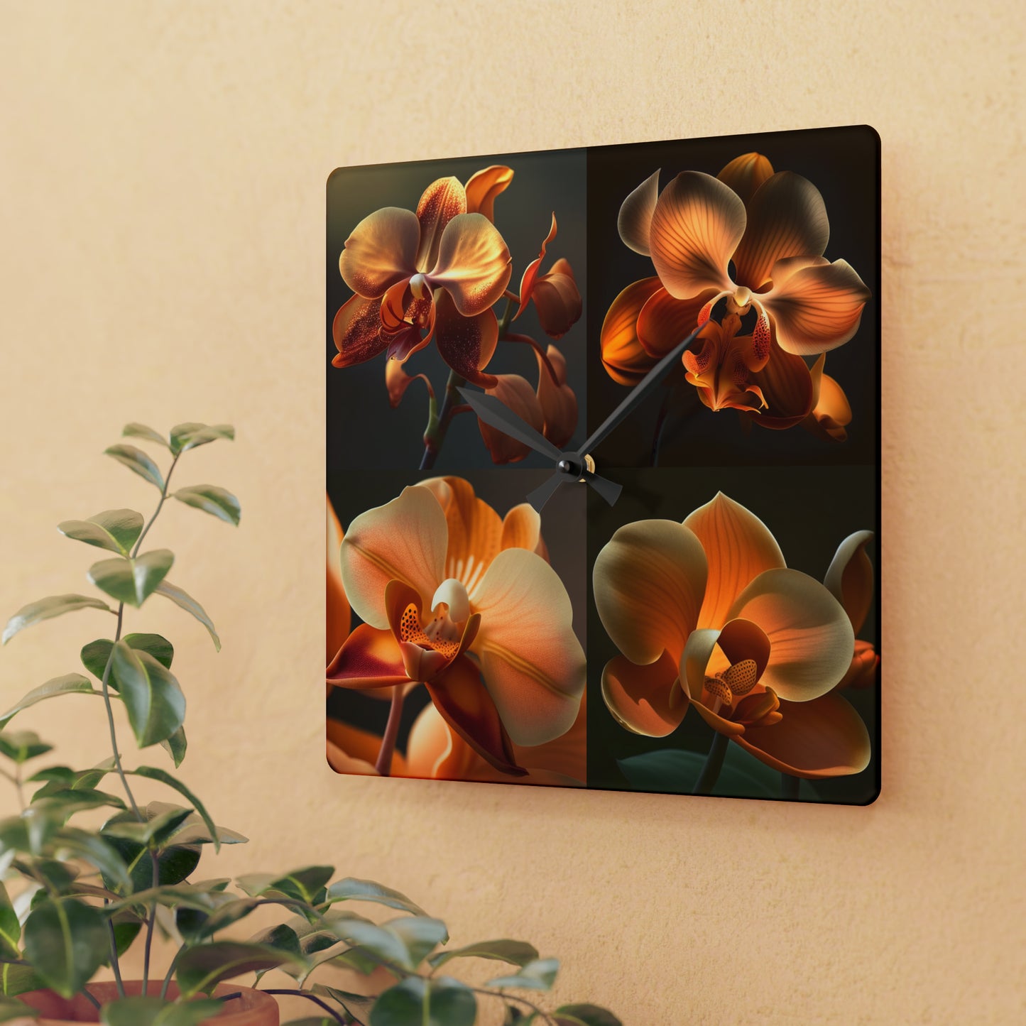 Acrylic Wall Clock Orange Orchid 5