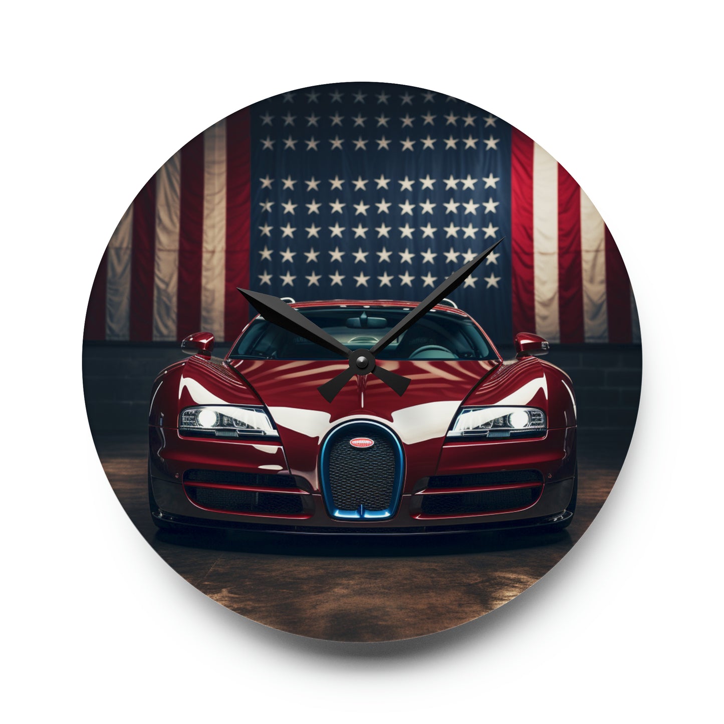 Acrylic Wall Clock American Flag Background Bugatti 1