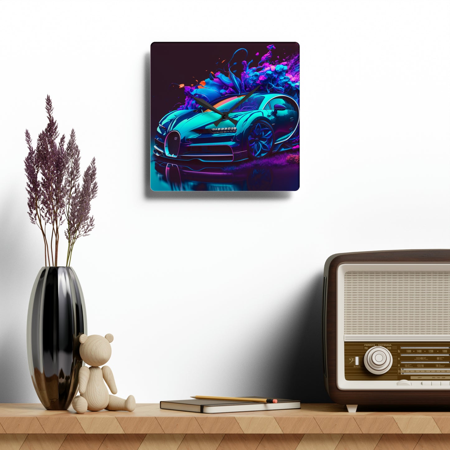 Acrylic Wall Clock Bugatti Neon Chiron 3