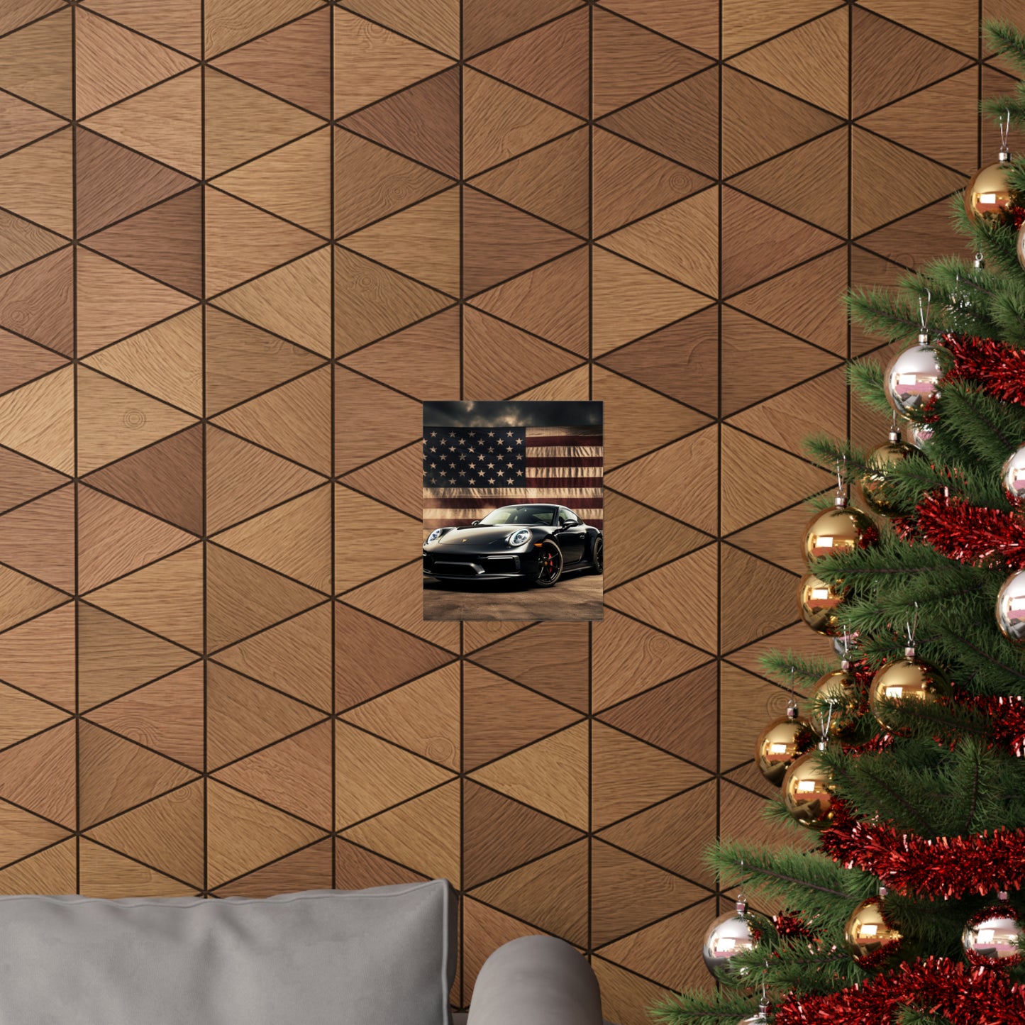 Premium Matte Vertical Posters American Flag Background Porsche 4