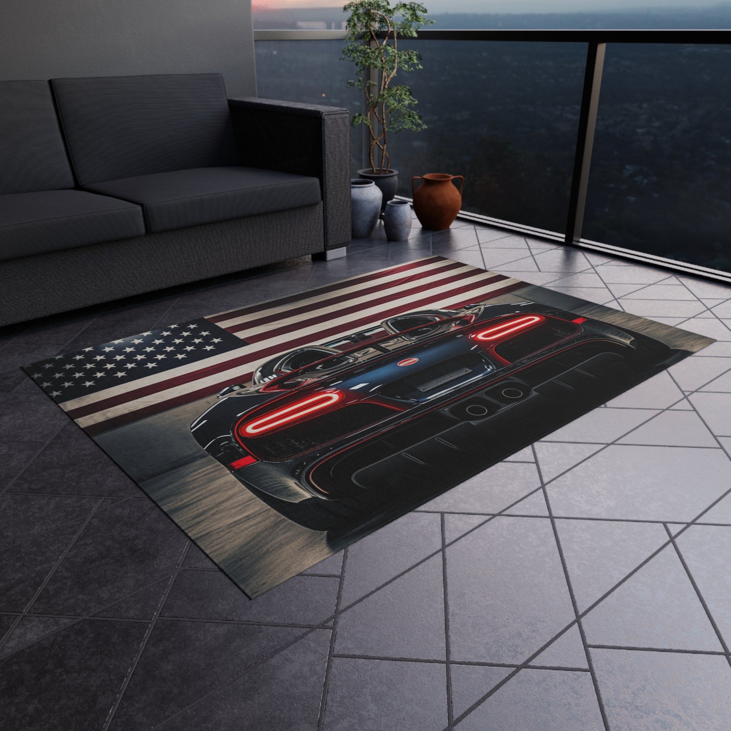 Outdoor Rug  American Flag Background Bugatti 4