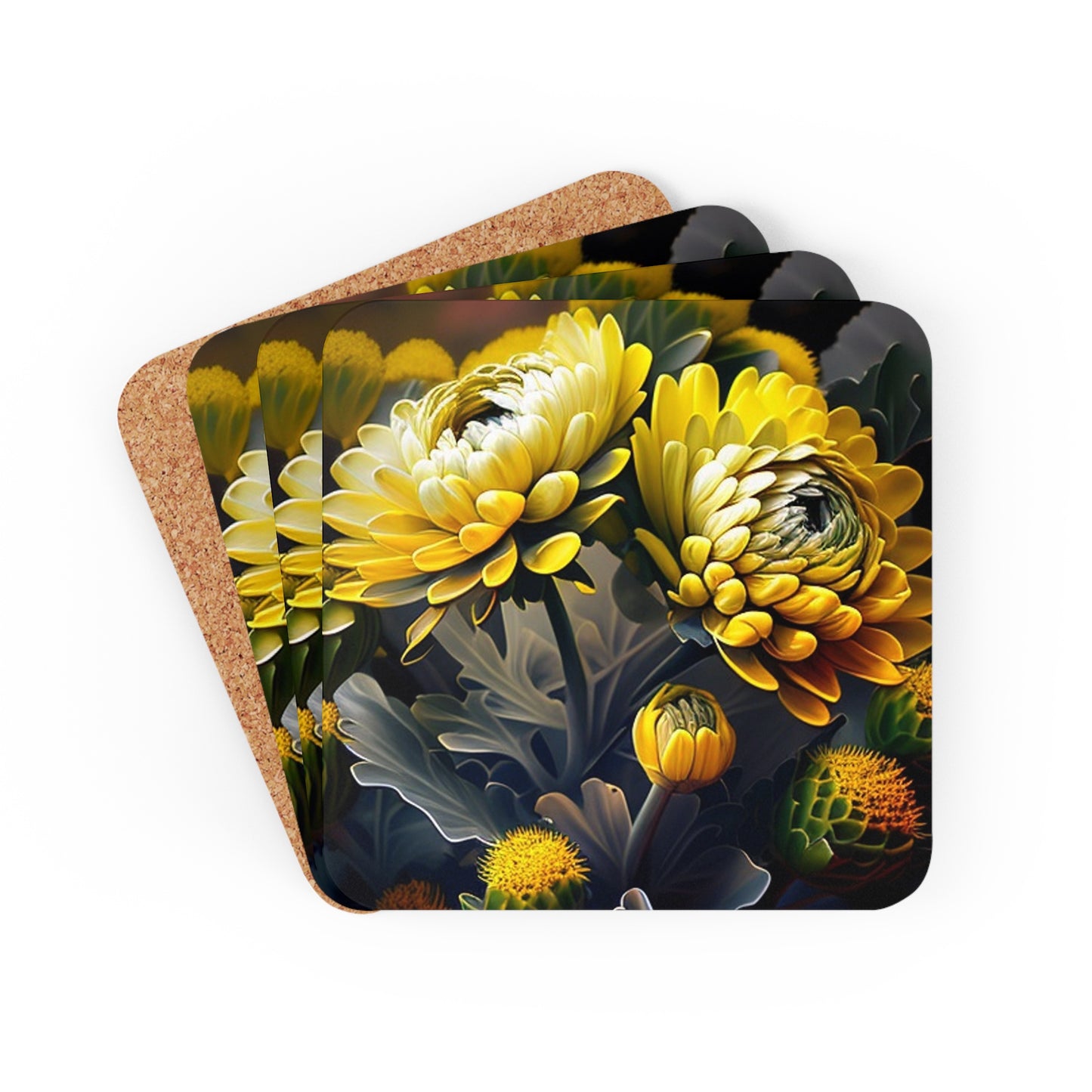 Corkwood Coaster Set Yellow Hermosas Flores Amarillas 2