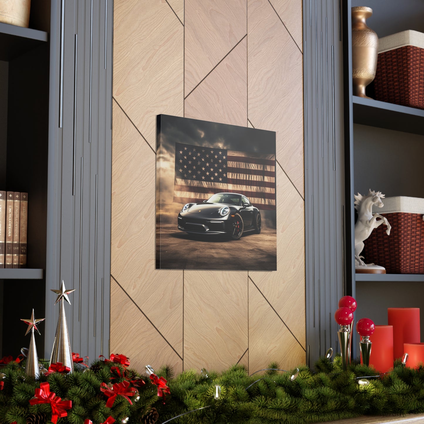 Canvas Gallery Wraps American Flag Background Porsche 4
