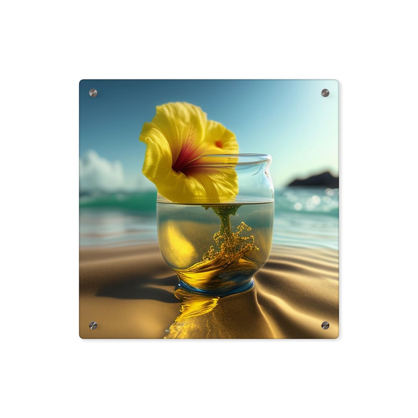 Acrylic Wall Art Panels Yellow Hibiscus glass 1