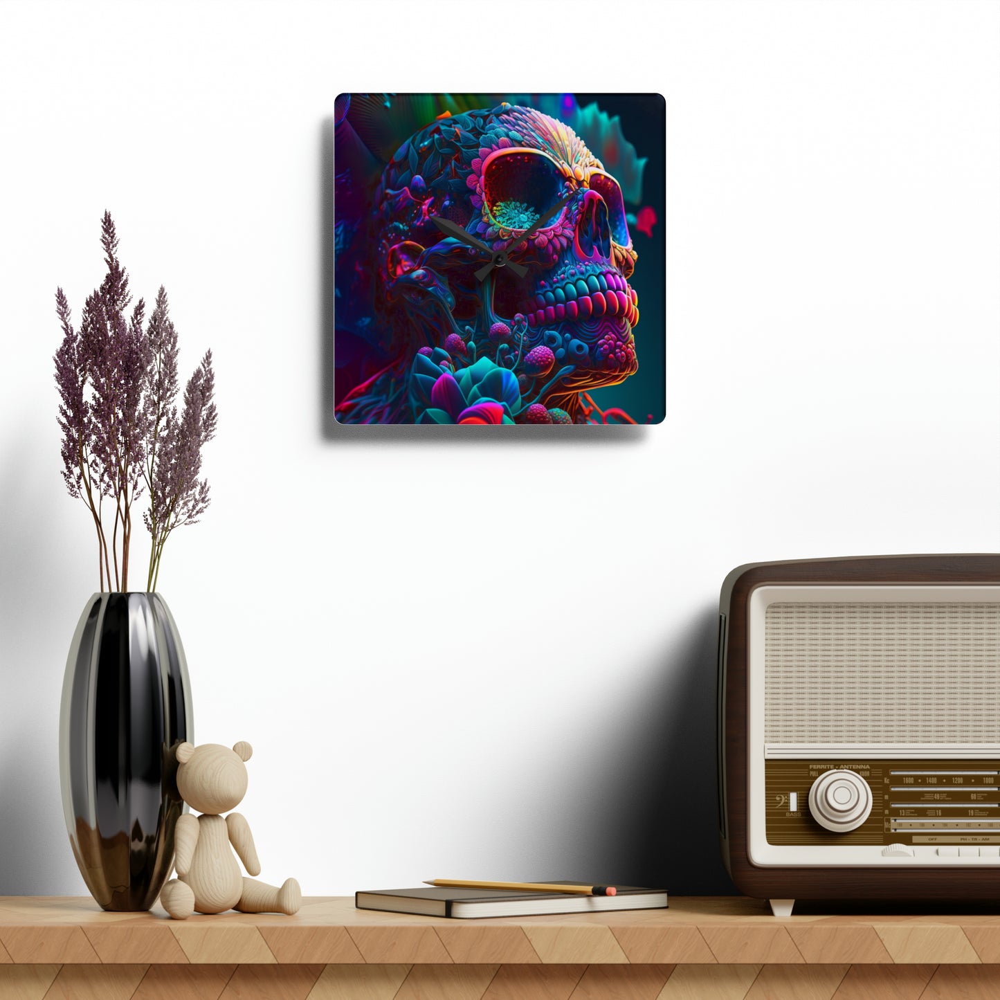 Acrylic Wall Clock Florescent Skull Death 3