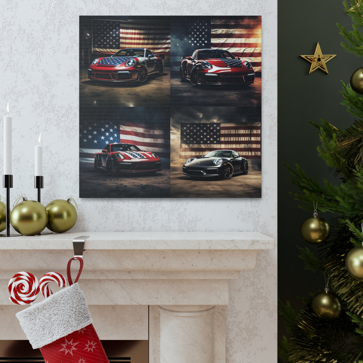 Canvas Gallery Wraps American Flag Background Porsche 5