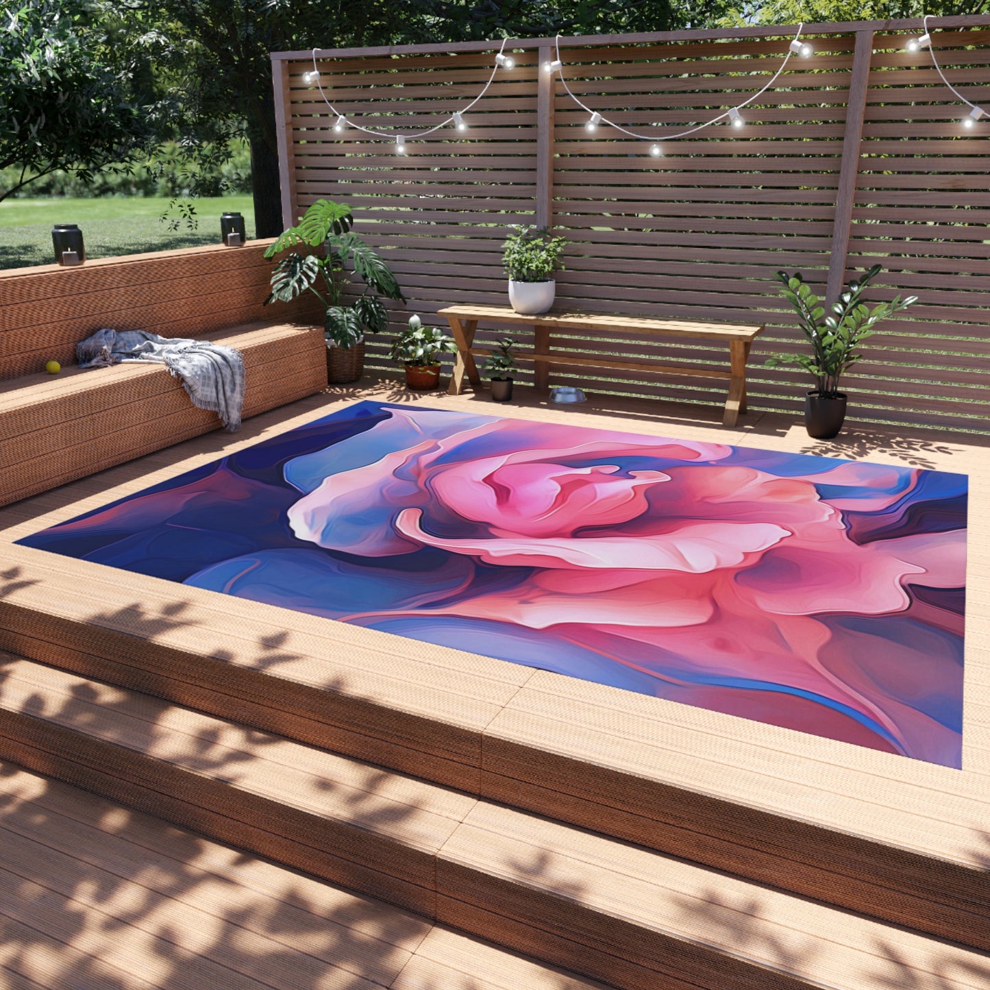 Outdoor Rug  Pink & Blue Tulip Rose 1