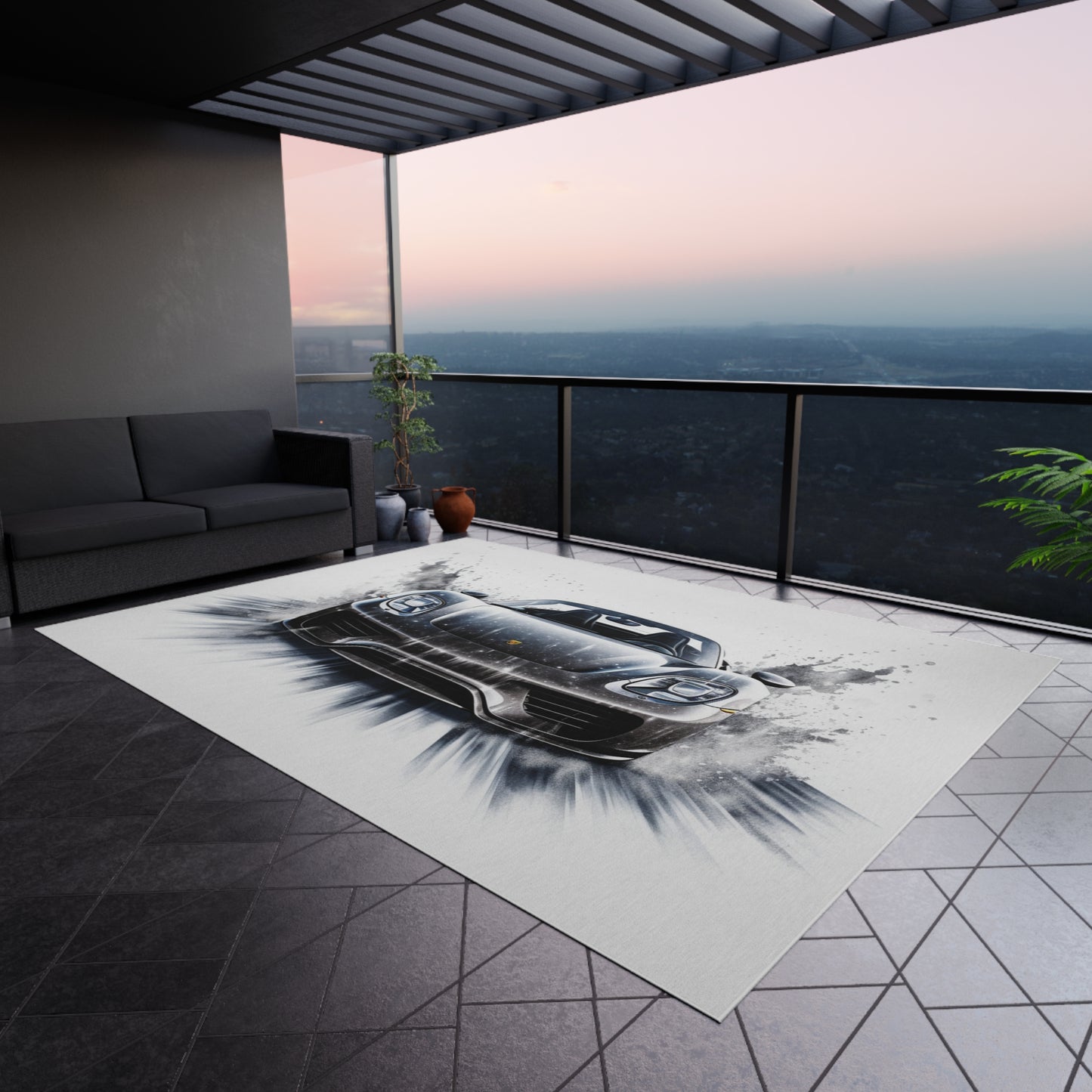 Outdoor Rug  918 Spyder white background driving fast with water splashing 3