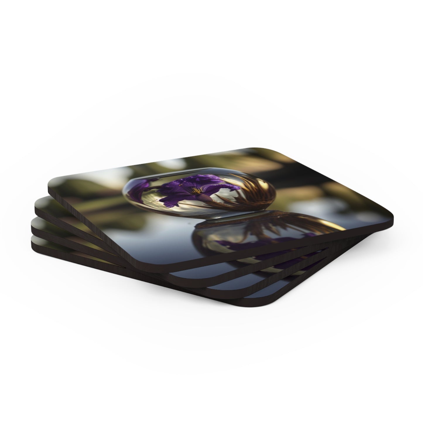 Corkwood Coaster Set Purple Iris in a vase 2