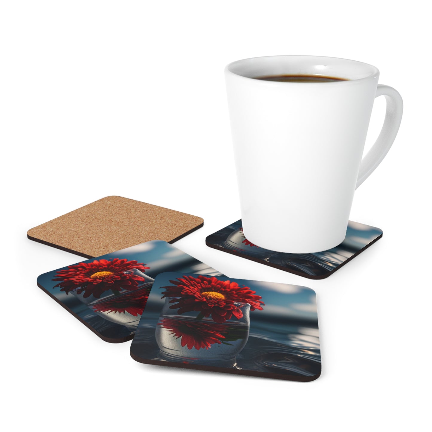 Corkwood Coaster Set Chrysanthemum 3