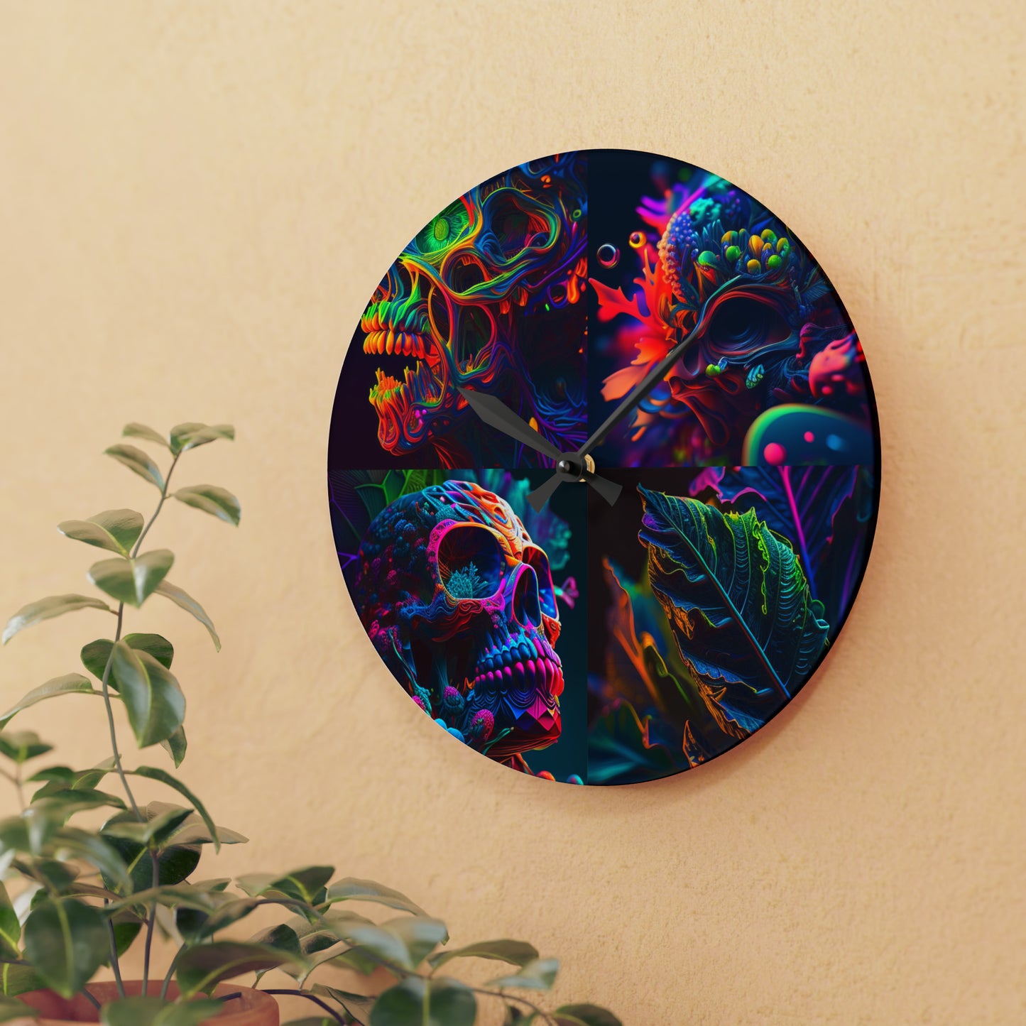 Acrylic Wall Clock Florescent Skull Death 5