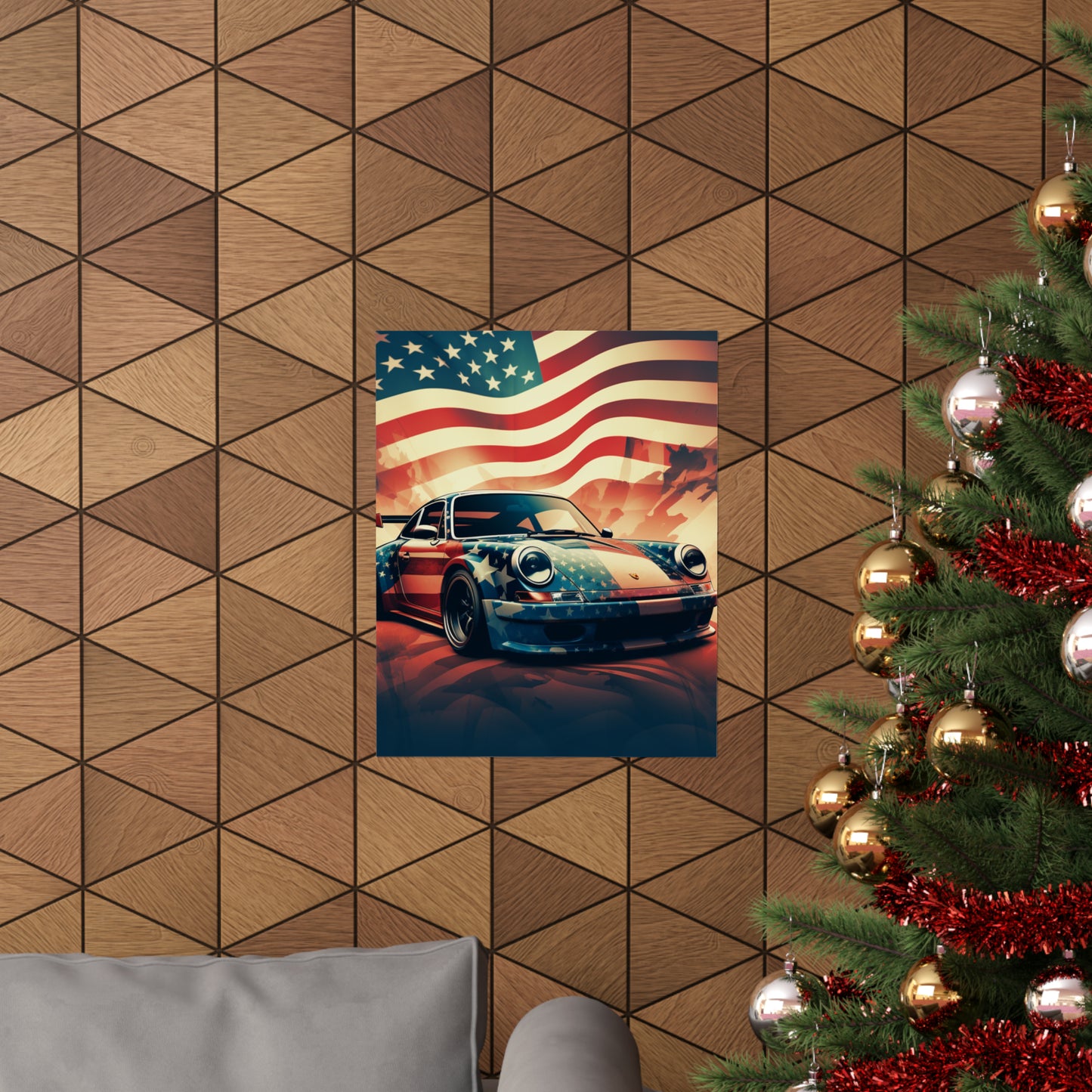 Premium Matte Vertical Posters Abstract American Flag Background Porsche 4