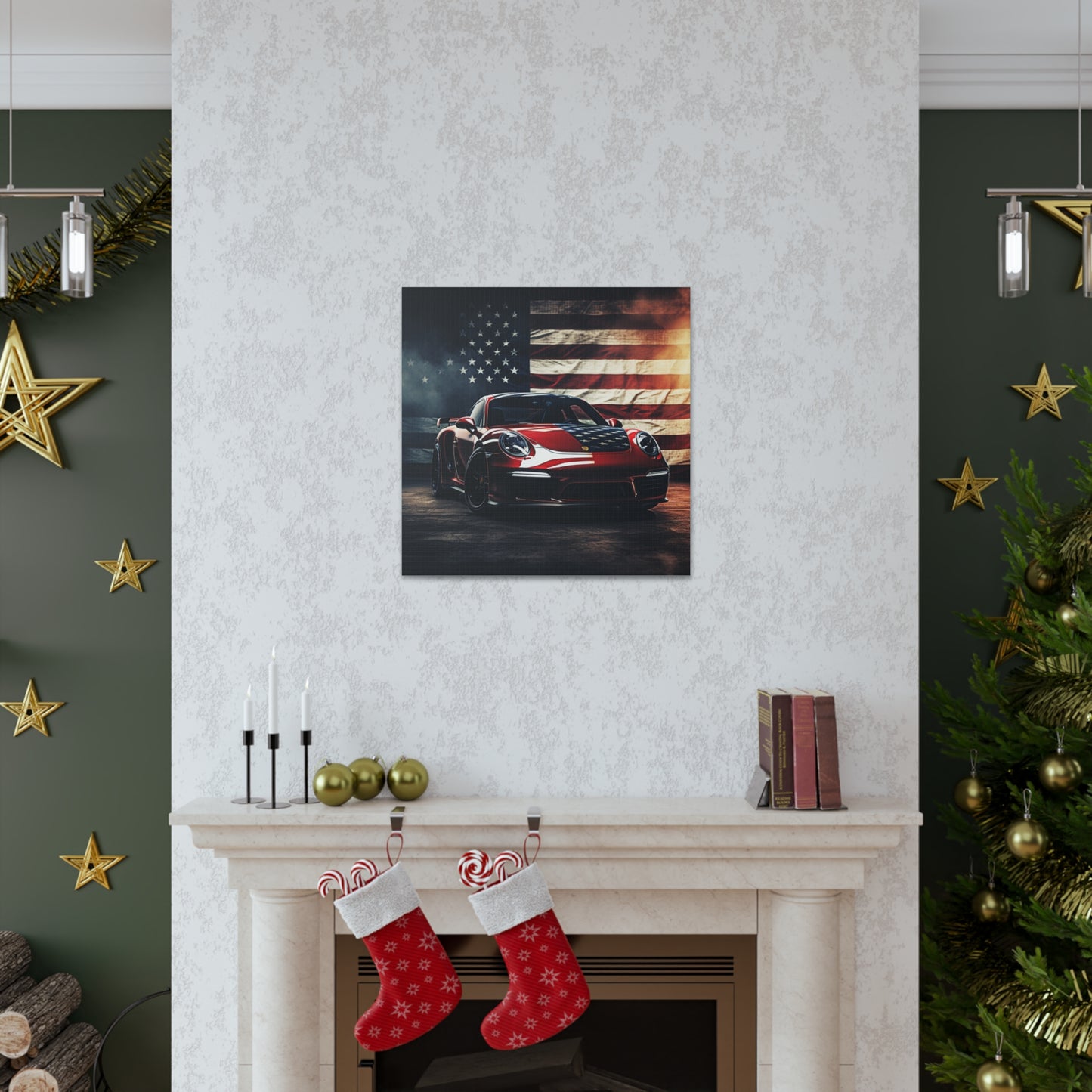 Canvas Gallery Wraps American Flag Background Porsche 2