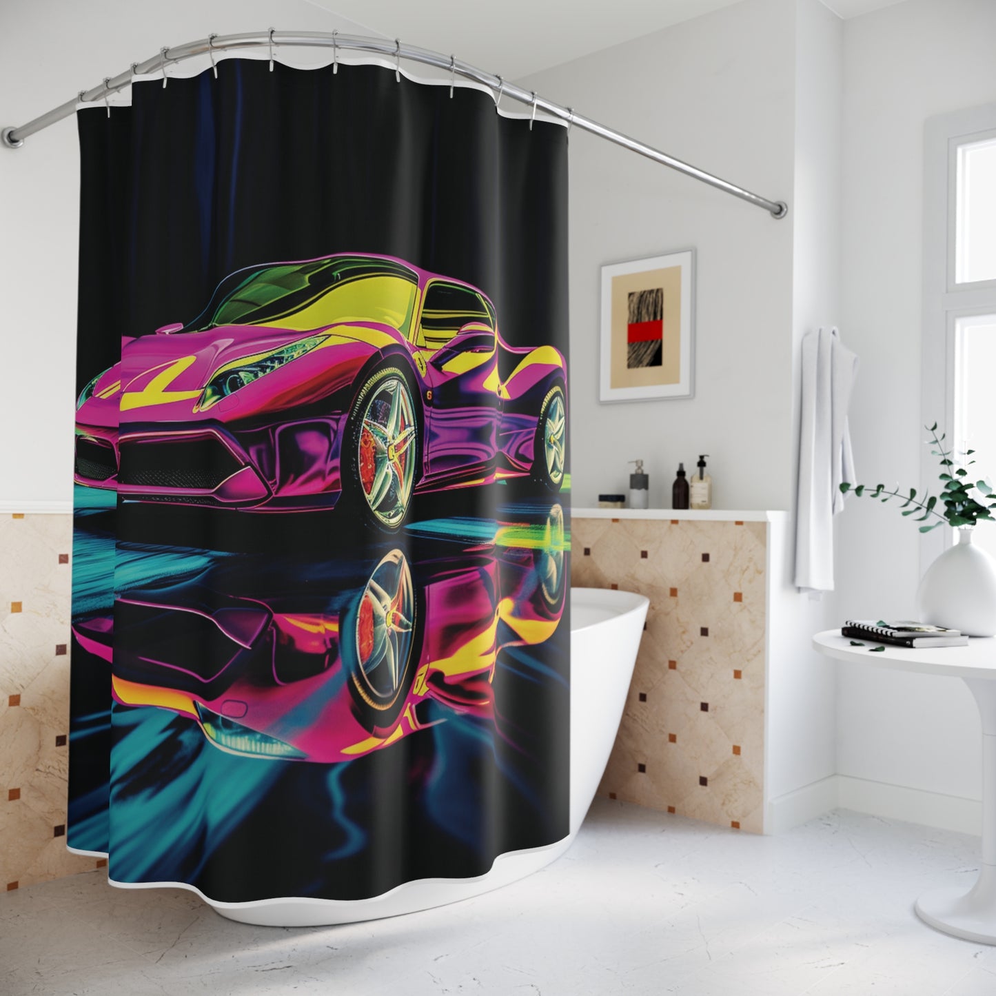 Polyester Shower Curtain Pink Ferrari Macro 3